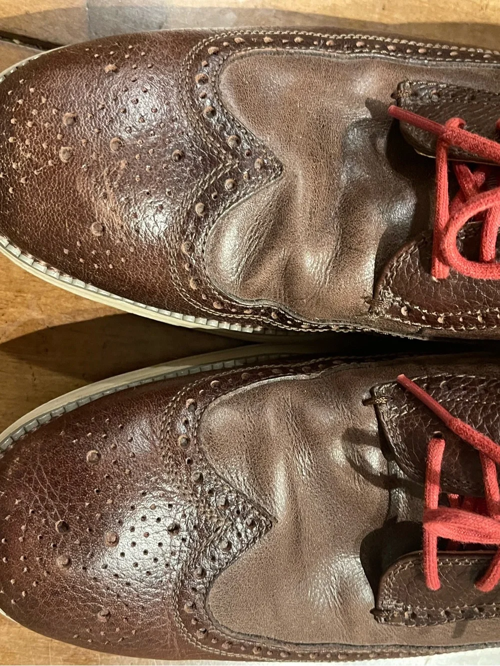 Cole Haan Brown Leather Wingtip Oxfords with Red Laces